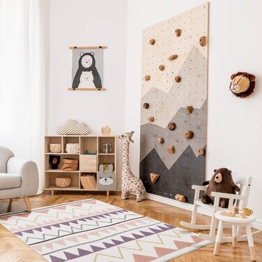 Килимок Пайє для дитячої кімнати - Кремовий-120x160 см-Абстрактний гірський пастельний-геометричний трикутний-з коротким ворсом Дитячий килим-килимок для ігор Oeko-Tex Стандарт 100 (80 x 150 см)