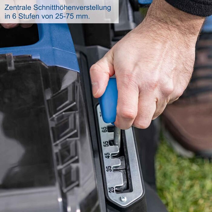 Акумуляторний газонокосарка Scheppach BC-MP380-X | Ширина косіння 38 см | для площі 450-500 м² | Об'єм кошика 45 л | Висота стрижки 25-75 мм | Brushless | 20V-IXES | 10 років гарантії | 2x4Ah акумулятор та швидка зарядка