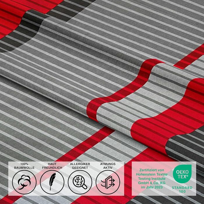 Комплект постільної білизни 200x200 з бавовни – набір постільної білизни на всі сезони, м'який та дихаючий, простирадло та наволочки 80x80 см з блискавкою, Petrol (Вітер/Червоний, 200x200 см (3-частини))