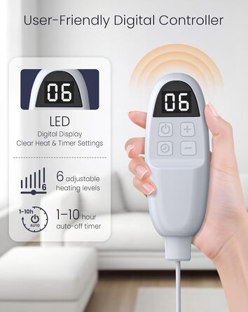 Електрична ковдра AnySun 200x180 см з автовимкненням, 6 рівнів нагріву, таймер 10 годин, захист від перегріву, сіра, для ліжка, дивану, машинне прання