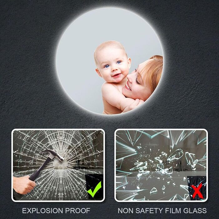 Круглий LED-дзеркало для ванної кімнати з підсвічуванням, 40 см, тепле світло