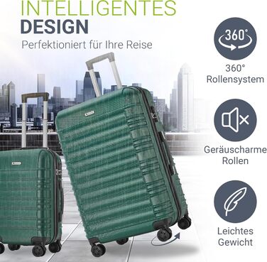 Набір валіз Juskys Hartschale 3 в 1 - зелений колір, захисний корпус, кодований замок, тихі колеса, телескопічна ручка