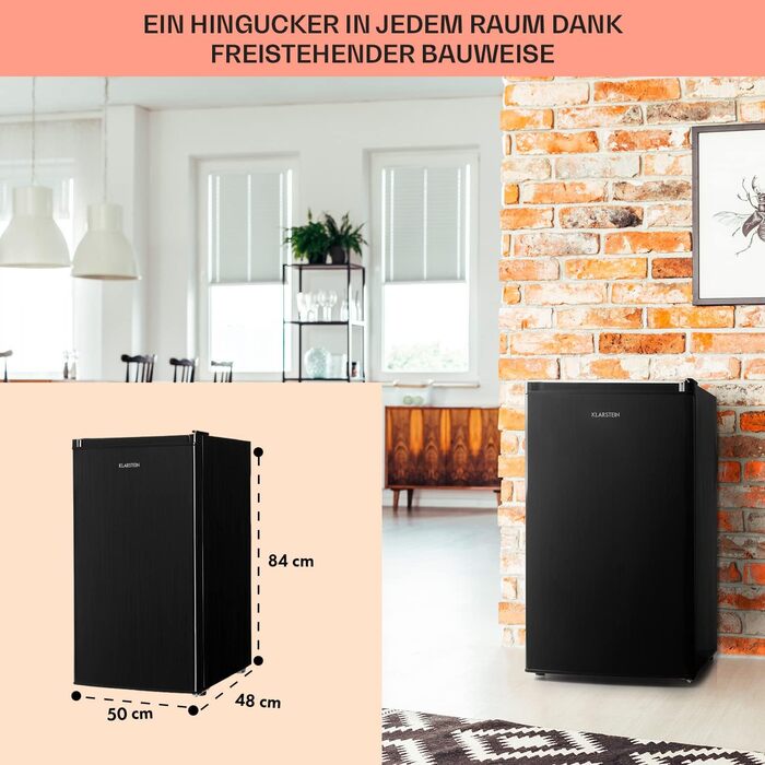 Холодильник Klarstein, міні-холодильник для напоїв, 46/80 л, чорний, з морозильною камерою, тихий, для дому, офісу, кемпінгу, 0-10°C