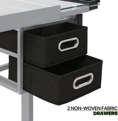 Регульований стіл для малювання Magshion з нахиленою скляною стільницею, переносний з 2 шухлядами та колесами, для художників, студентів (прозорий)