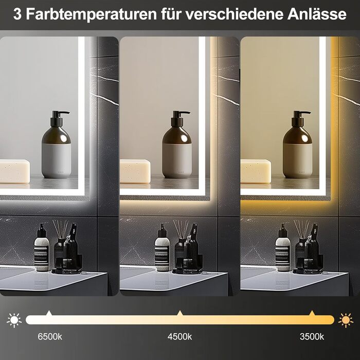 Дзеркало для ванної кімнати зі світлодіодним підсвічуванням 50x70 см, дзеркало з сенсорним вимикачем, Bluetooth (80x60 см)