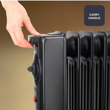 Масляний радіатор BLACK+DECKER BXRA1500E, 1500W, 2 режими нагріву, 6 рівнів, чорний