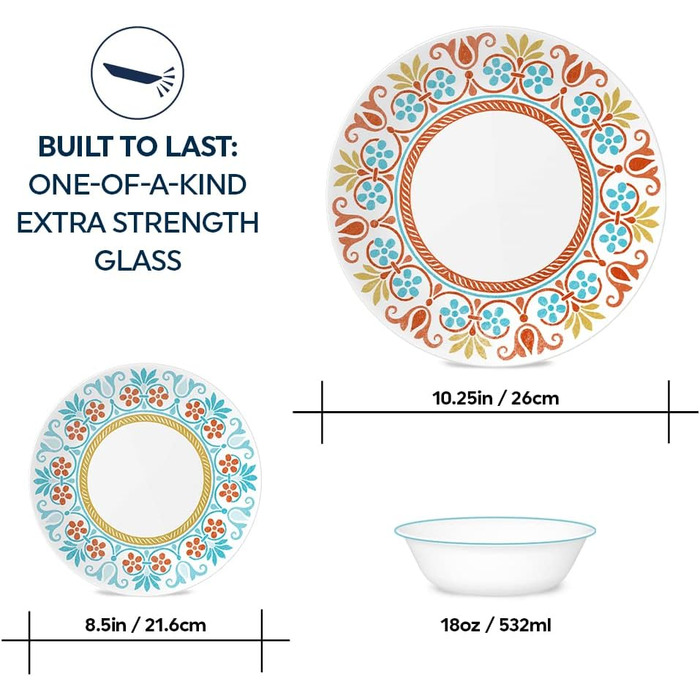 Набір посуду Corelle Global Collection Vitrelle, 12 предметів, перероблене скло, теракотові мрії