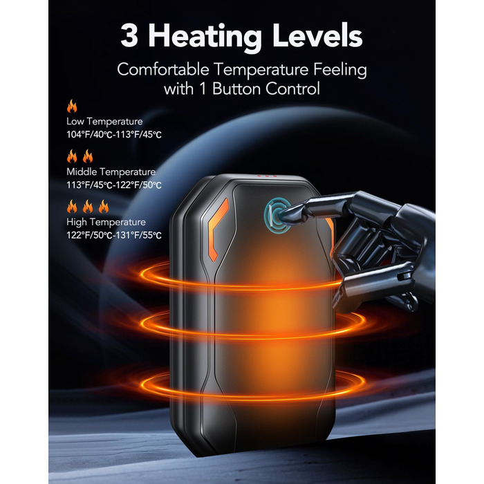 Електричні грілки для рук PHEJIE, 2 шт. з підзарядкою, 3 режими нагріву, портативні, для активного відпочинку, кемпінгу, гольфу, подарунок для жінок та чоловіків, чорний