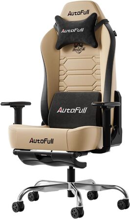 Ігровий крісло AutoFull C3 з ергономічним дизайном | Крісло з регульованими підлокітниками, підставкою для ніг, подушкою для голови та попереку | Макс. навантаження 150 кг | Зручна тканинна оббивка (Колір: Коричневий)