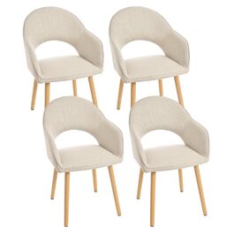 Набір з 4-х оббитих стільців для їдальні з підлокітниками, бежевий колір, дерев'яні ніжки. Підходять для кухні та вітальні.