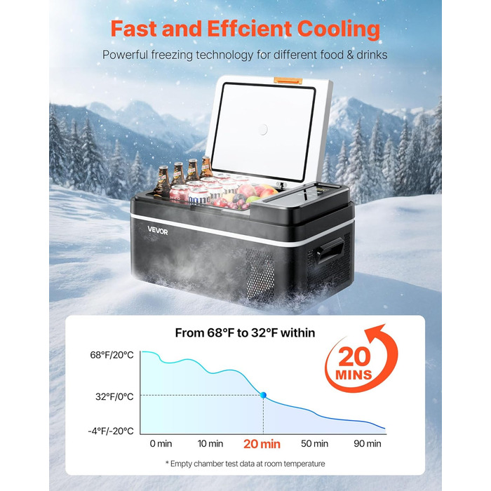 Автомобільний холодильник VEVOR 20л з Wi-Fi, 12/24В DC та 100-240В AC: портативний компресорний автохолодильник для кемпінгу, подорожей, риболовлі