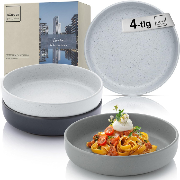 Набір мисок для пасти, 4 предмети, керамічні миски для локшини, можна мити в посудомийній машині та використовувати в мікрохвильовій печі, стійкі до подряпин, велика багатофункціональна кольорова миска, 850 мл | КОЛЕКЦІЯ VALUE