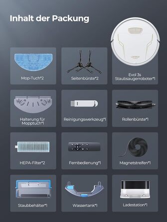 Робот-пилосос Laresar Clean з функцією миття, 4000Pa, 150 хв роботи, керування через додаток, для твердих підлог, килимів та шерсті тварин (білий)