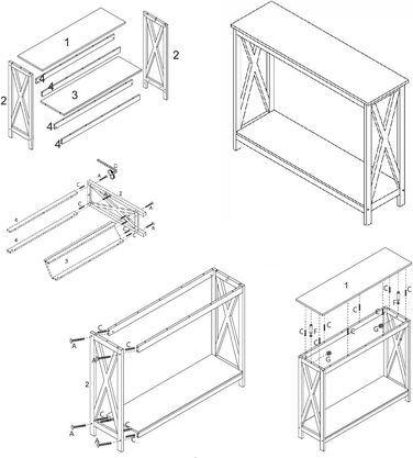 Консольний стіл GIANTEX 3 полиці, промисловий дизайн, X-frame, для вітальні/передпокою (чорний)