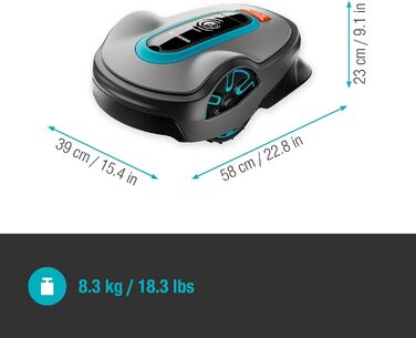 Робот-газонокосачка Gardena Smart Sileno Life 1000: інноваційна технологія LONA KI, SensorControl, для схилів до 35%, з smart Gateway, UK-версія (19702-68), чорний/бірюзовий/сірий