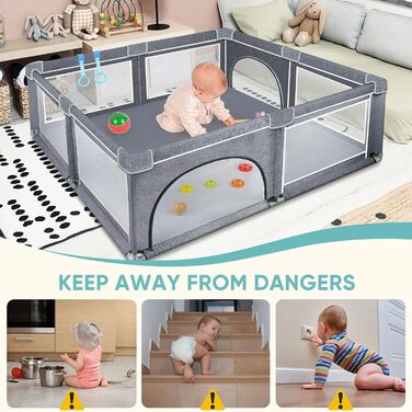 Дитячий манеж Kidsbuddy 127x127 см з протиударною піною, дихаючою сіткою та дверима на блискавці для дому й вулиці