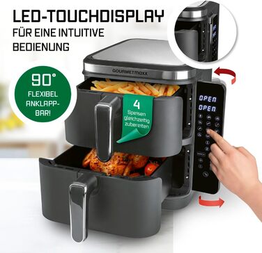 Фритюрниця повітряна GOURMETmaxx з 2 камерами, 10 л, сіра | 2x 5 л | з сенсорним дисплеєм