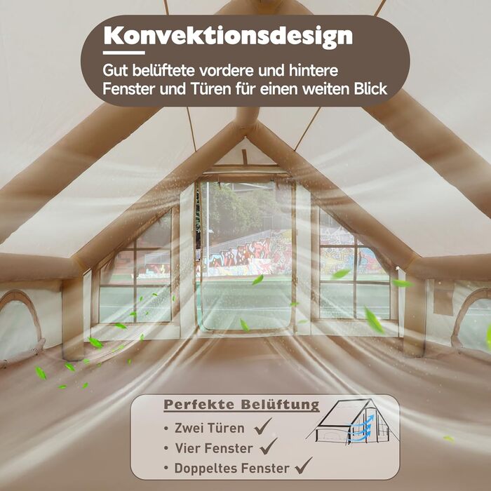 Надувний кемпінговий намет з димоходом та вікном, для 2-10 осіб з насосом, Oxford тканина, швидкозбірний, багатосезонний