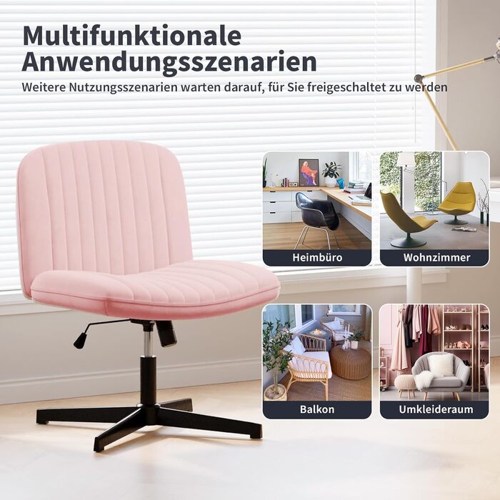 Офісне крісло Naspiro без підлокітників, з тканиною, регульоване по висоті, поворотне на 360°, для дому (Рожевий)