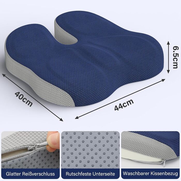 Ортопедична подушка для сидіння, ергономічна подушка для офісного крісла, подушка для куприка, комфортна подушка для стільця, зняття стресу, подушка для стільця, сидіння для автомобіля, офісу - (Блакитний)
