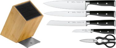 Набір ножів WMF Grand Class з блоком, 6 предметів, Made in Germany, з бамбуковим блоком, нержавіюча сталь