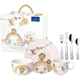 Дитячий посудовий набір Villeroy & Boch Boho Kids 'Roar like a lion' 7 предметів, преміум-посуд з нержавіючої сталі, безпечний для миття в посудомийній машині та використання в мікрохвильовій печі, з зображенням лева та мавпи