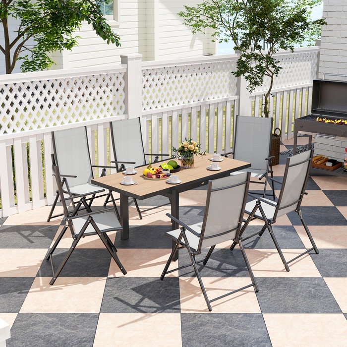 Розсувний алюміній Outsunny Garden Table 80/160x80 см Атмосферостійкий балконний стіл Нековзний фуршетний стіл Кемпінговий стіл на 6 осіб Стіл для патіо Відкритий обідній стіл для саду, патіо Балкон з натурального дерева