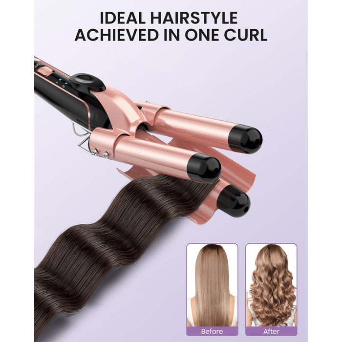 Набір для завивки волосся BESTOPE PRO 5-в-1 з LED-дисплеєм: 3 насадки, регулювання температури, швидкий нагрів, рукавичка, кліпси, рожеве золото