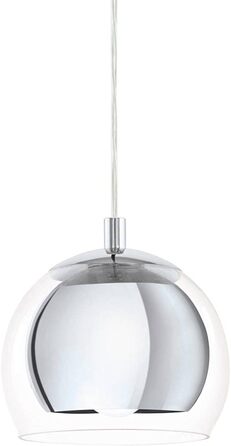 Підвісний світильник EGLO Rocamar, підвісний світильник на 1 полум'я, підвісний світильник з металу в хромі та зі скла в прозорому, лампа для обіднього столу, світильник для вітальні з цоколем E27 (підвісний світильник 3 полум'я)