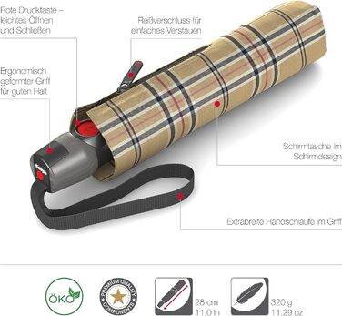 Складна парасолька Knirps T.200 Duomatic відкривання-закривання, складний, штормозахисний, вітрозахисний, бежевий, One size