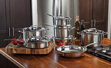 Сковорода Le Creuset з кришкою, 30 см, нержавіюча сталь, для всіх типів плит (індукція, духовка), срібна