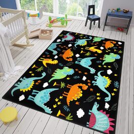 Дитячий ігровий килим Capslpad Dinosaur 160x100 см Дитячі килимки, які можна прати, для хлопчиків Спальня Нековзний мультфільм Килим з динозаврами для ігрової кімнати Дитяча кімната Декор для хлопчиків, чорний