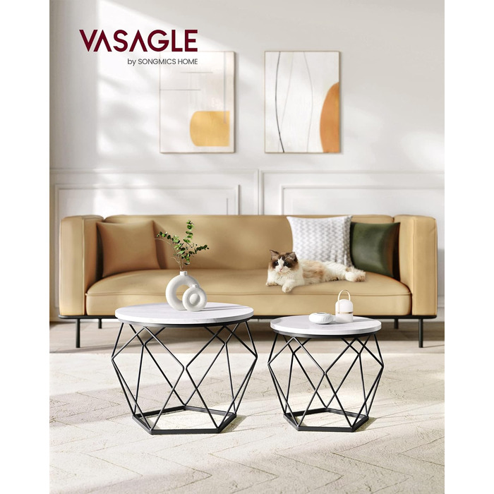Журнальний столик VASAGLE круглий, набір з 2 шт. , стіл для вітальні, журнальний столик, вінтажний стиль, знімна стільниця, для вітальні, сіро-чорний LET040B02 (білий чорний)