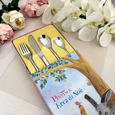 Набір дитячого посуду Kinder Arche Noe з гравіюванням, нержавіюча сталь, 4 шт. | Подарунок на хрещення