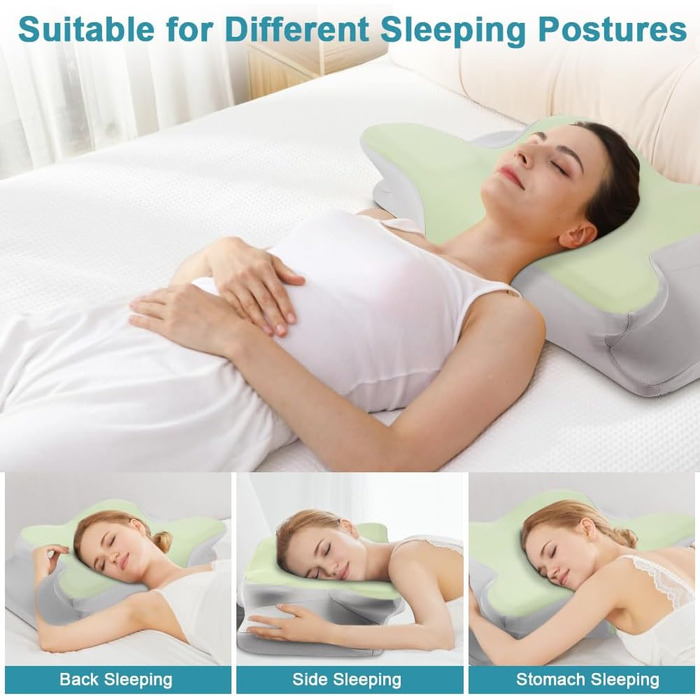 Подушка для шиї з піною Memory Foam, ергономічна подушка для сну на боці, спині та животі (М'ятний колір)
