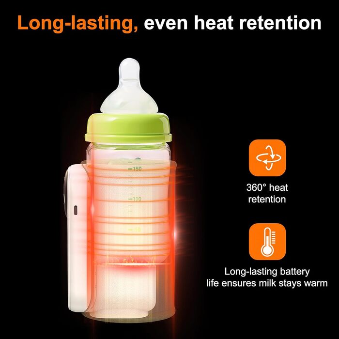 Підігрівач молока бездротовий з LED дисплеєм температури, 8000mAh, для дитячих пляшечок, в подорожах, 6 режимів, швидкий нагрів, USB-C зарядка, ізоляційний чохол для материнського молока, блакитний (жовтий)