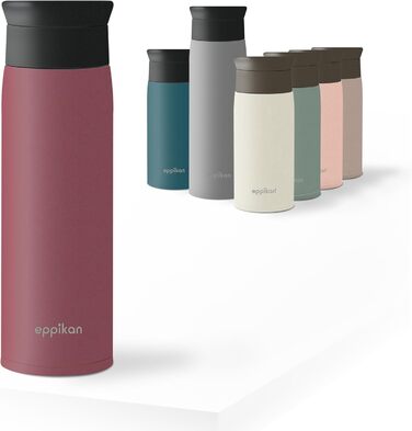 Термокружка EPPICAN EppiToGo 500 мл, нержавіюча сталь, для кави з собою, вихідний термос, витримує витік, гігієнічне відкриття 360°, Бордовий колір