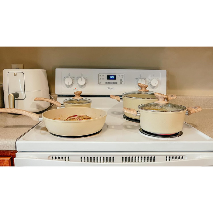 Набір посуду MAISON ARTS 12 предметів: каструлі та сковорідки з антипригарним покриттям, гранітне покриття, для плити та індукції, бежевий