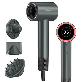 Іонний фен для волосся з безщітковим мотором 180 000 об/хв, компактний дорожній фен з 4 режимами температури та захистом від перегріву, сірий
