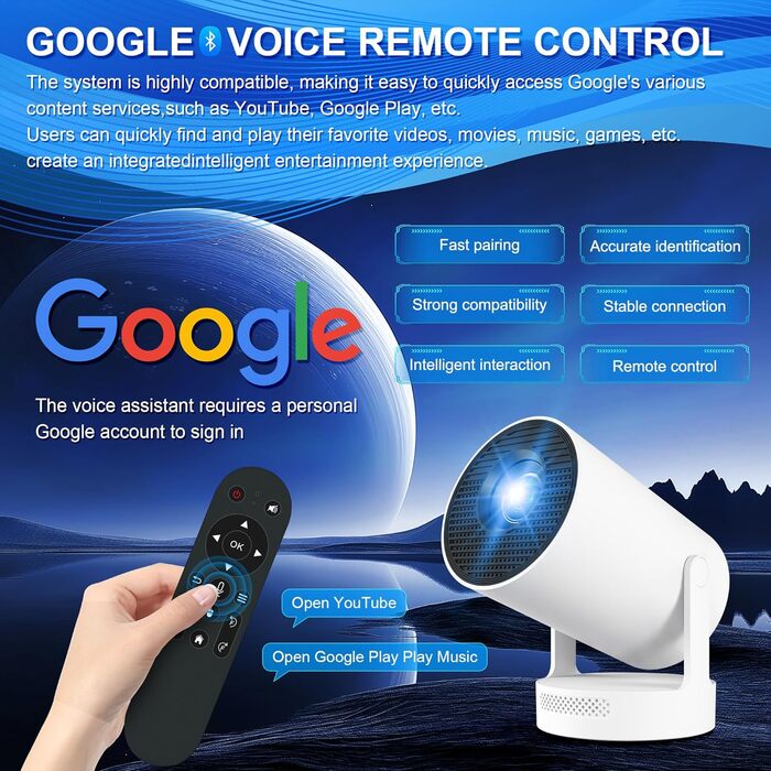 Портативний міні-проектор 4K з Wi-Fi 2.4/5G, Android 11, Full HD 1080P, HDMI, для телефону/ПК/ноутбука/Stick, зовнішній динамік (HY300Plus)