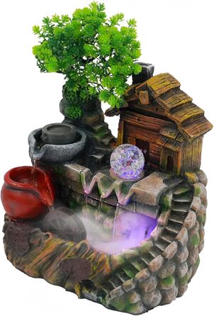 Настільний фонтанчик для дому та офісу з LED-підсвічуванням та розпилювачем, декоративний каскадний фонтан з кришталевою кулею