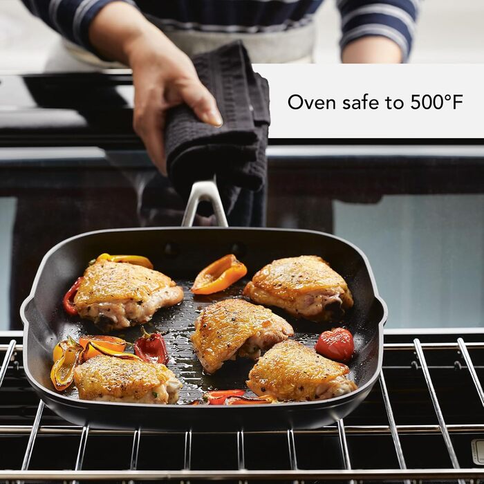 Сковорода-гриль KitchenAid квадратна, 29 см, з виливом, антипригарне покриття, чорний матовий