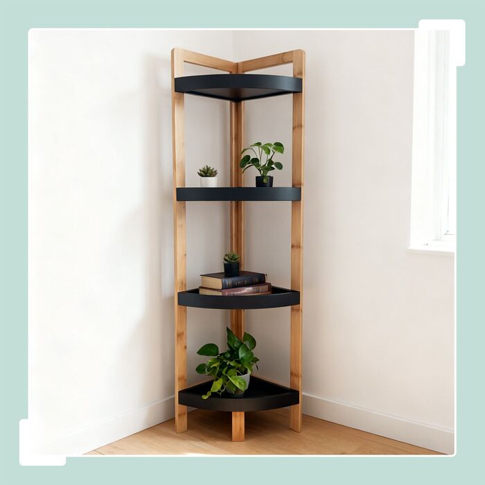 Поличкова стійка Relaxdays з бамбука для кута з полицями