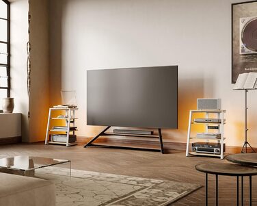 FITUEYES СТЕЛЖ HI-FI РЕГІАЛ з LED-підсвіткою та розетками для програвачів та стереосистем, 61 x 52 x 78 см
