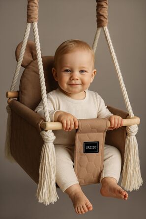 Дитяча гойдалка для дому та вулиці Bär Light Velvet | Гойдалка для малюків | Дерев'яна гойдалка для дітей | Гойдалка для дверного отвору