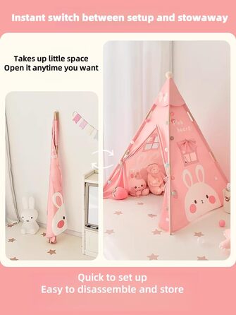 Дитяче намет-тіпі з верхівкою, бавовняно-льонові дитячі намети для малюків в приміщенні, для хлопчиків та дівчаток, Тіпі, дитячий ігровий будиночок (Рожевий)