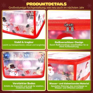 Коробки для прикрас на ялинку 2 шт. з відділеннями, для зберігання ялинкових кулі, з різдвяним малюнком, з відділеннями, з застібкою-блискавкою