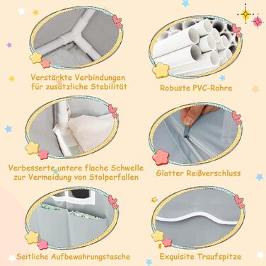 Дитячий намет DREAMADE з гірляндою та килимком, Тіпі, ігровий будиночок з вікнами, для хлопчиків та дівчаток, для дому та вулиці (Сірий)