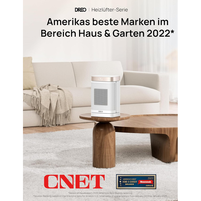 Електричний обігрівач Dreo з термостатом, 1500W, PTC-кераміка, тихий, з осциляцією, ECO-режим, таймер 12 годин, захист від перегріву та перекидання