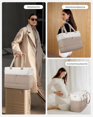 Сумка-валіза LOVEVOOK для жінок, 45L, Weekender, ручна поклажа, велике відкривання, сумка для пологового будинку, спортивна сумка, дорожня сумка, з відділенням для взуття та мокрою білизною, для подорожей, Gym, beige+khaki